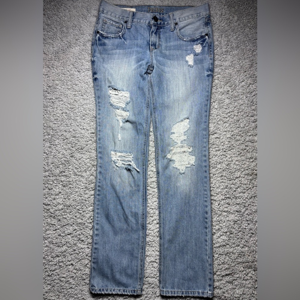 Decree Jeans Womens 3 Boyfriend Low Rise Light Wash Distressed Holes Casual